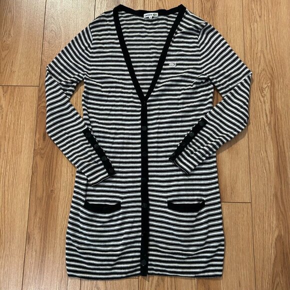 Lacoster Cardigan Womens 38 Striped Long Sweater Button Up Preppy V Neck EUC - Picture 1 of 6